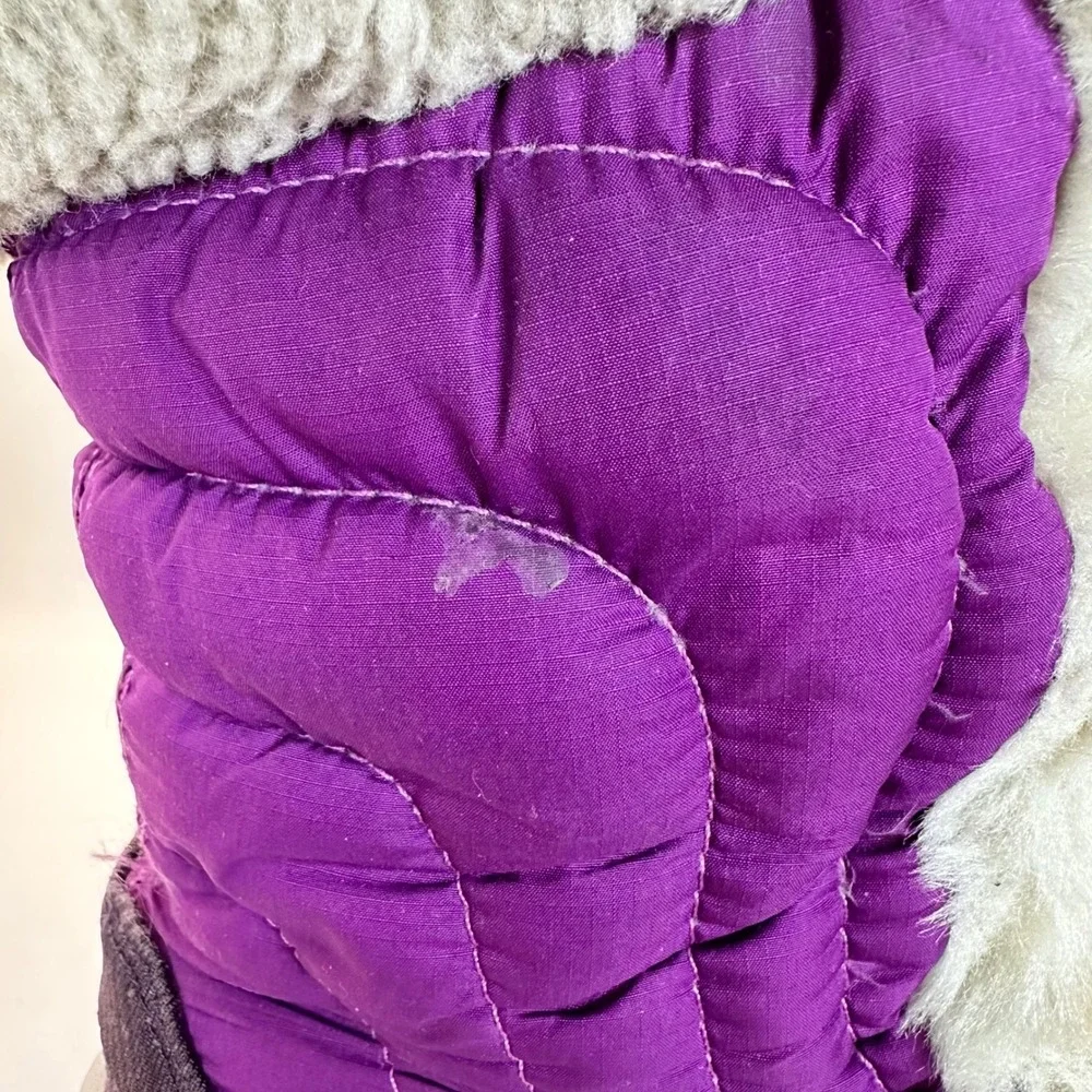 The North Face Snow Boots Kids 1 Purple Faux Fur Trim Quilted Winter Gorpcore